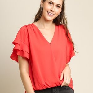 NWT Umgee Coral Ruffle Sleeve Blouse